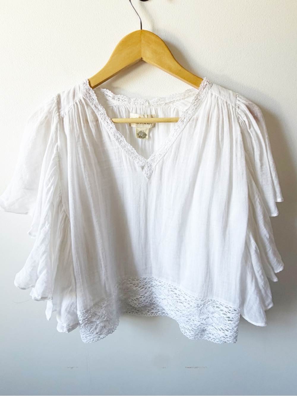 Denim & Supply Ralph Lauren White Lace-Trim V-Neck Flutter Top